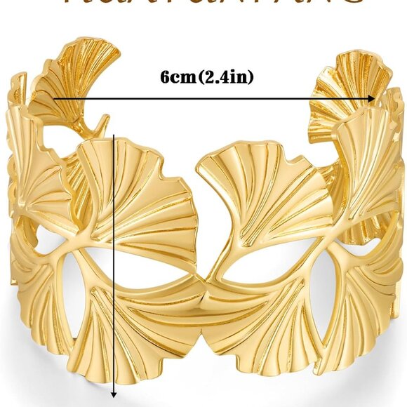 Gold Chunky Cuff Bracelet for Women Copper Gold-Plated Adjustable Statement Jewe - Picture 7 of 9